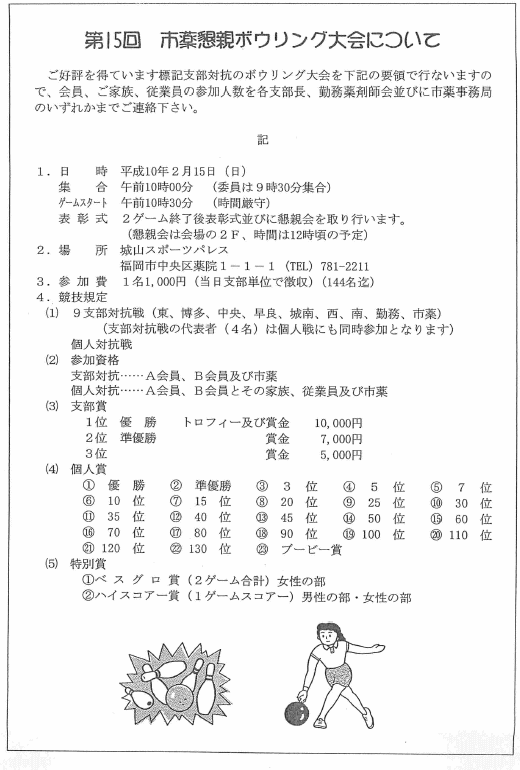 第15回市薬懇親ボウリング大会について